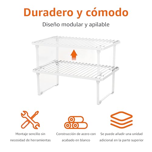 Miniatura 2 de Amazon Basics Estantes De Cocina Apilables Para Almacenaje, Blanco, 20.3 D X 31.6 W X 11.4 H Cm