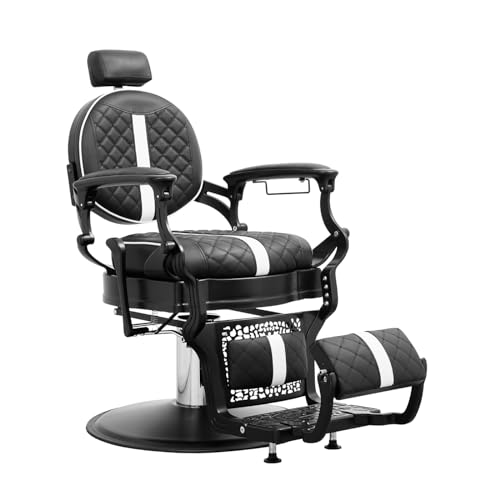 Barber Chair Hair Salon Chair,Heavy Duty 700 LBS, for Hair Stylist Barber Beauty Tattoo Massage(Black White)