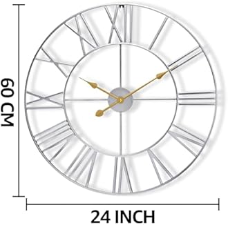 Sorbus Large Wall Clock for Living Room Decor - 24 inch Big Wall Clock Decorative - Battery Operated - Roman Numeral Analog Large Clock for Bedroom, Room, Home, Kitchen, Office, Wall Decor (Silver)