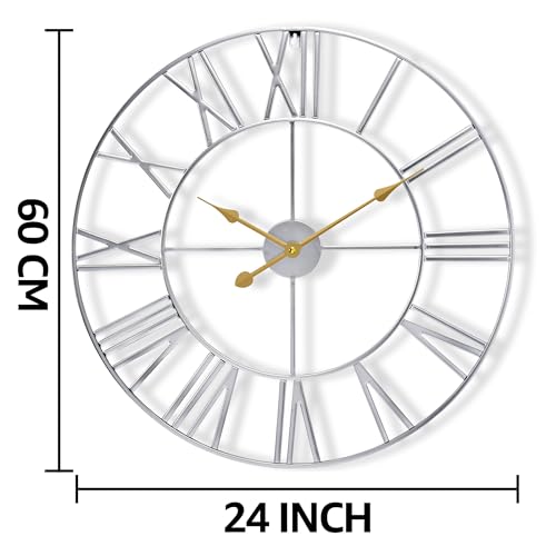 Sorbus Large Wall Clock for Living Room Decor - 24 inch Big Wall Clock Decorative - Battery Operated - Roman Numeral Analog Large Clock for Bedroom, Room, Home, Kitchen, Office, Wall Decor (Silver)