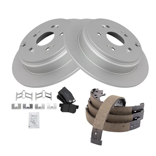 Image of TRQ Rear Brake Pad and Rotor Set Semi Metallic G Coated Rotors Parking Shoe Compatible with 2007-2012 Acura RDX