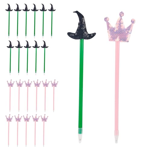 SAVITA 24uds Bolígrafos Bruja, Lentejuelas Sombrero Bruja Negro y Corona Princesa Rosa Bolígrafo Ideales para Halloween y Fiestas Temáticas Decoraciones Regalos Perfectos
