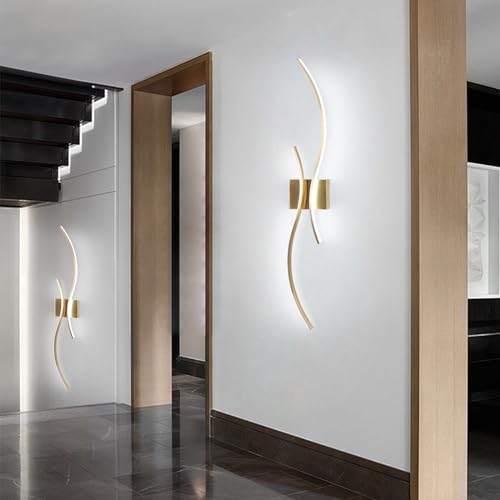 Image of CANEOE Modern Led Wall Light Set of Two, 39inch Gold Indoor Led Wall Sconce Lighting, Bathroom Vanity Light Fixtures Over Mirror for Living Room Hallway Bedroom Bedside Wall Lamp (Gold,6000K,2 Packs)