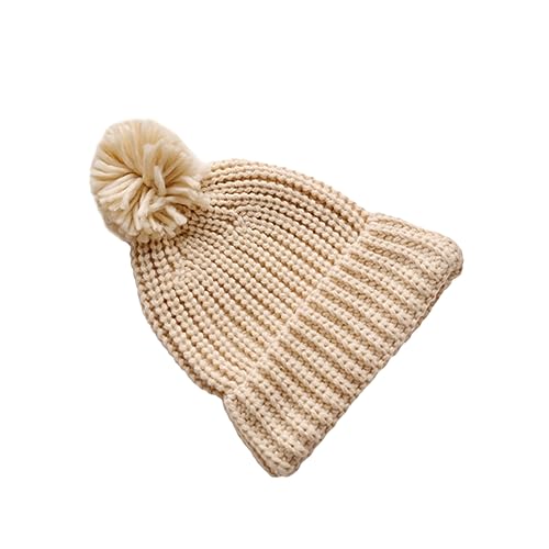 1Pc Knitted Warm Hat Thick Beanie for Boy Girl Soft Comfortable Hat Chic Candy Color Design for Autumn Photography Beige