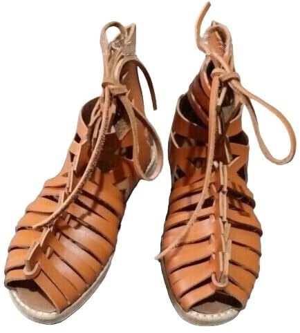 handmade medieval roman leather caligae footwear pair brown new medieval caligae brown leather roman sandals lace up reenactment footwear roman cosplay shoes caligae (US 11, BROWN)