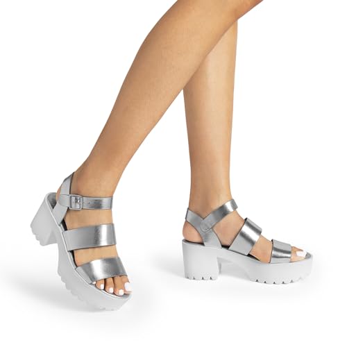 DREAM PAIRS DREAM PAIRS Platform Heels for Women Lightweight Chunky Open Toe Stylish Comfortable Fisherman Sandals with Adjustable Ankle Strap,Size 9.5,Silver,SDHS2429W