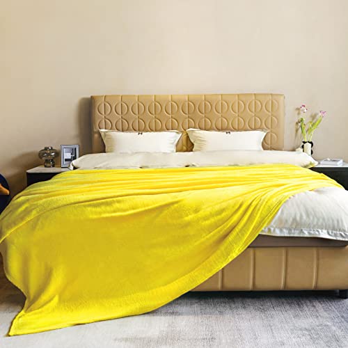 Image of JIAHANNHA Fleece Blanket Queen Size Yellow 90 by 90 Inches Throw Blankets for Bed Sofa Couch 280GSM,Super Soft Cozy and Luxury Bed Blanket for All Season