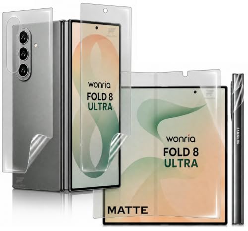 Image of WonRia Set of 4 - Matte Screen Guard Protector Compatible with Samsung Z Fold 8 Ultra 5G Unbreakable Matte Membrane | Front + Back + Inner + Hinge | 360 TPU Film | Installation Kit