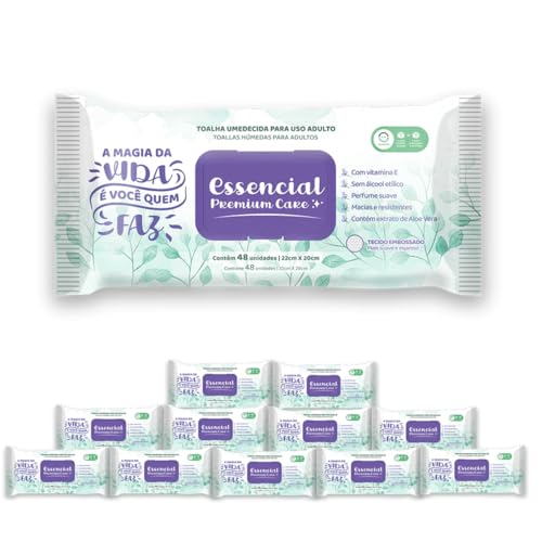 12 Pacotes Toalhas Umedecidas Adulto 48fls - Essencial Premium Care