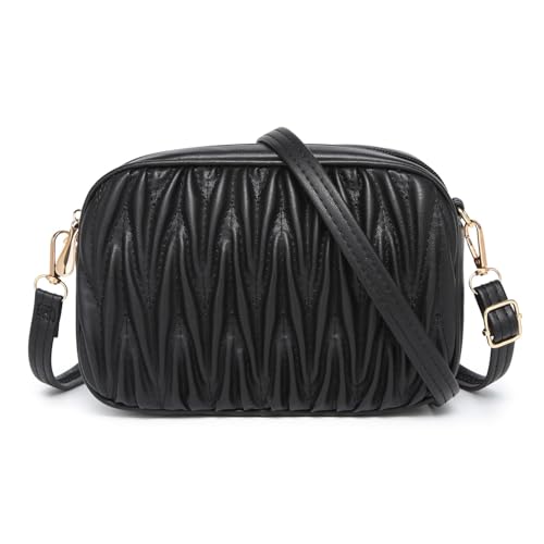 Image of Jinzhu Quilted Crossbody Bags for Women, Small Lightweight Faux Leather Shoulder Purse with Adjustable Strap & Zip Pockets - Black