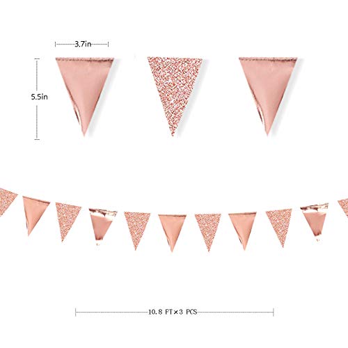 Image of 30Ft Rose Gold Party Decoration Rose Pink Triangle Pennant Banner Blush Pink Hanging Paper Flag Bunting for Graduation Wedding Bridal Shower Birthday Bachelorette Engagement Anniversary Party Supplies