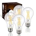 KOR LED A19 Filament Bulbs, 4 Pack, 60 Watt Equivalent, 2700K Warm White, Edison Vintage Dimmable Energy Efficient 8W, E26 Medium Base, 800 Lumens, CRI 90, Clear Glass Light Bulbs for Home, Farmhouse