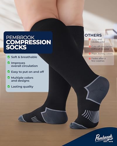 Image of Pembrook Plus Size Compression Socks for Women Wide Calf - 3 Pairs, 20-30mmHg Extra Wide Calf Compression Socks, Up to 4XL