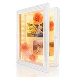 HSicily LED Shadow Box Frame 11x14”Shadow Box Display Case with Lights Wood Memory Box Linen Back Glass Window for Keepsakes Memorabilia Awards Bouquet Military Photos Rustic White