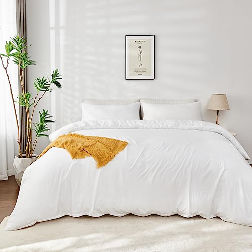 LINENOVA Quilt Cover Set Double Size - Premium 1800TC Ultra-Soft Microfiber Cotton-like Texture Double Duvet Cover Set, Breathable and Cozy, 1 Duvet Cover with Buttons Closure and 2 Pillowcases (Double,White)