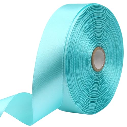 RIUNBB Lake Blue Solid Satin Ribbon 1 Inch 50 Yards Solid Polyester Fabric Ribbon for Gift Wrapping Wedding Christmas Baby Shower Birthday Party Decoration Handmade Immortal Flower Craft