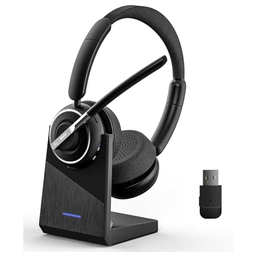 (2025 Upgraded) Wireless Headset with Mic for Work, Bluetooth Headset with Noise Canceling Microphone with Dongle, Charging Base & Mic Mute, Wireless Headphones for Work from Home/PC/Computer