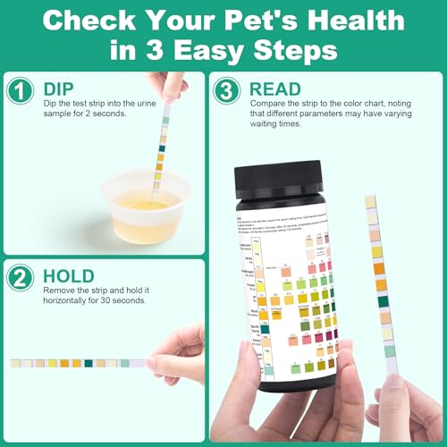 Urine Test Strips for Dogs Cats - 100 Counts Urinalysis Test Strips for Pets 10 in 1 Testing UTI Protein Glucose Blood Leukocytes pH Nitrite and More Dog Cat UTI Test Kit for Pets