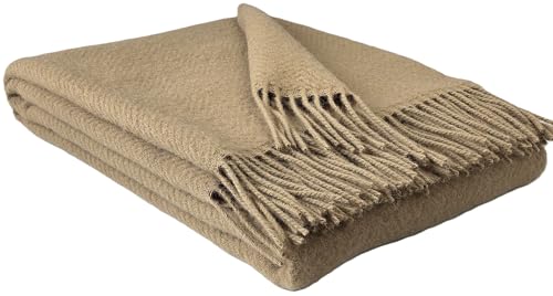 STTS International Wolldecke 100prozent Schurwolle Wohndecke 140 x 200 cm Tagesdecke Schurwolldecke Woll-Plaid Tirol in vielen Farben erhältlich (Beige (MU))
