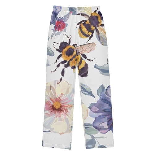 ZZXXB Lovely Bee Flowers Boys Long Pants Soft Trousers Elastic Waist Kids Lounge Bottoms with Pockets S-XL