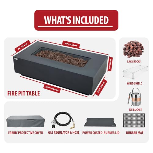 Image of AMS Creations | Madison 60 inch Bundle Rectangular Natural Gas Outdoor Fire Pit Table | Dark Gray Concrete GFRC | Smooth Texture or Surface | Electronic Ignition | Outside Backyard Fireplace