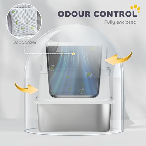 Arenero metálico PawHut XL con tapa para gatos grandes miniatura 3