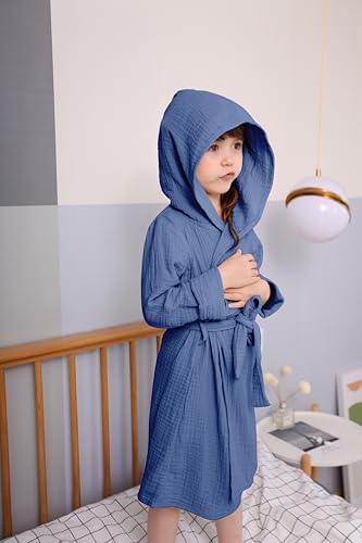 Image of TADO MUSLIN Organic Cotton Toddler Bathrobe, Soft and Breathable Baby Robe for Kid, Boy& Girl Hooded Robe Muslin