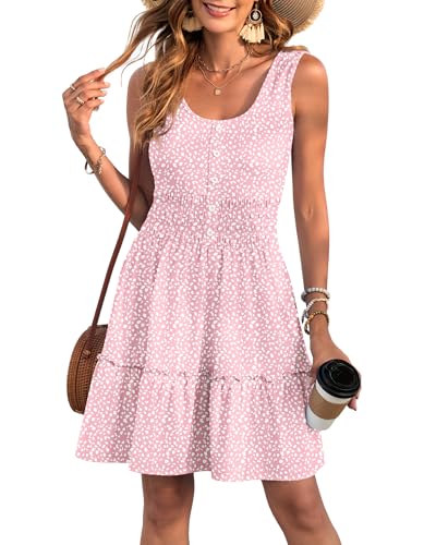 Image of AUSELILY Women Summer Dress Sleeveless Tank Button Down Dresses | Tank button down dress, Empire waist smocked, Casual beach vacation summer dresses with pockets