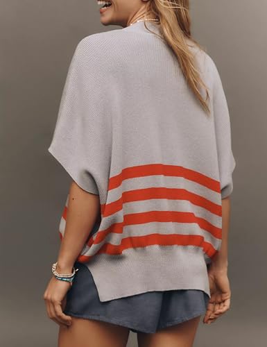Womens Oversized Crewneck Cropped Sweaters Batwing Sleeve Loose Fit Casual Top Knit Pullover Tops3
