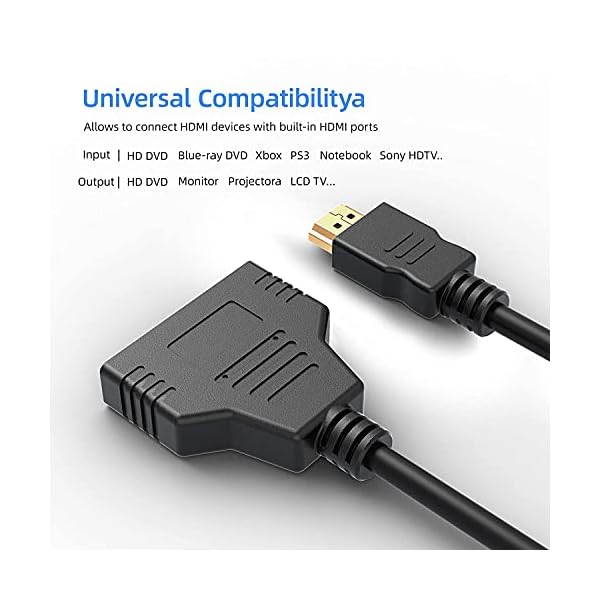 UFD Kabel Splitter, 1-auf-2 Wege Splitter Kabel Adapter Konverter, 1080P HDMI Stecker auf Dual HDMI Buchse – Bild 3