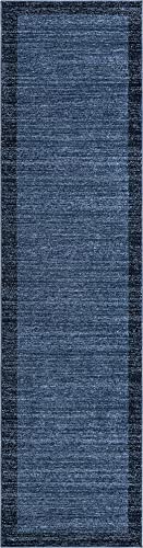 Rugs.com Angelica Collection Rug – 10 Ft Runner Navy Blue Medium Rug Perfect for Hallways, Entryways