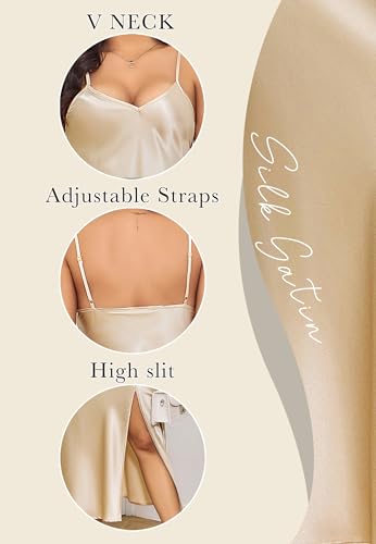 Image of ALCEA ROSEA Women's Long Satin Slip Dress Nightgowns Sexy Lingerie Adjustable Strap Midi Dress Silky Gown V Neck Under Dress