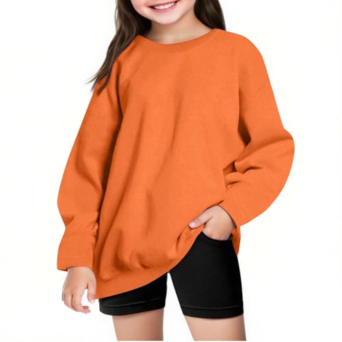 Girls Boys Drop Shoulder Crewneck Sweatshirt Loose Long Sleeve T-Shirts Kids Solid Color Casual Tunic Tops for 4-14 Years