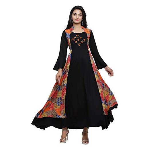 Yash Gallery Women's Viscose Anarkali Floral Kurta - Black