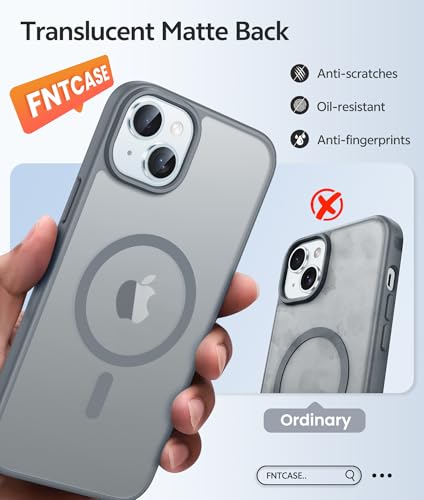 Image of FNTCASE for iPhone 15 Case: for iPhone 14 Case & iPhone 13 Case [Compatible with Magsafe] Translucent Matte Cases with [Screen Protector] Military Grade Shockproof Protective Phone Cover - Gray