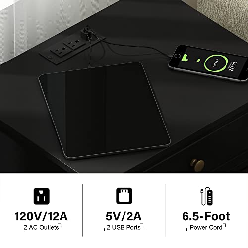 Treocho Black Nightstand With Charging Station, X-Design End Side Table With 2 Ac And Usb Power Outlets, Small Night Stand With Storage Drawer And Open Shelf For Bedroom #TOP3