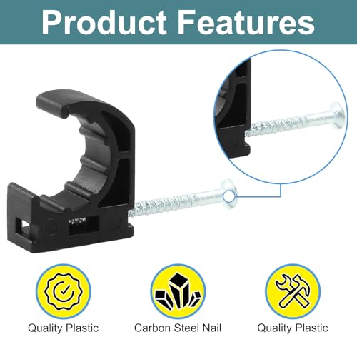 HARSKIYER 60 Pcs Half Clamp J-Hook with Nail, 1/2 Inch Pex Pipe Clamps Pex Hangers for Pex Tubing Pipe Support, Black Pex Line Clamps Pex Fasteners for PEX, Copper, CPVC Tubing Connections