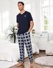 Leversic Men's Short Sleeve Pyjamas V-Neck T-Shirt Pjs Top and Long Plaid Sleep Pants Soft Comfortable Loungewear Set for Sleeping or Lounging at Home S-3XL(Navy Blue,3XL) #1