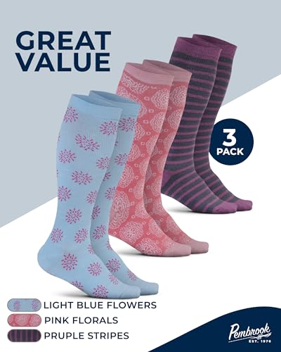 Image of Pembrook Light Compression Socks for Women - 3 Pairs | 8-15 mmHg Cotton Compression Socks for Pregnancy, Knee High Comfort