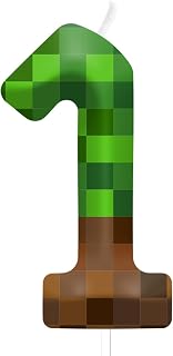 Number 1 Pixel Birthday Candles & Cake Topper - Pixel Style Number Candles Birthday Cake Decorations for Boys Girls Party Supplies, Green Cartoon Game Theme Candle