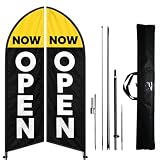 Now Open Feather Banner with Pole Kit, 11Ft Tall Double-Sided Real Estate Advertising Flag For Open House Yard Sign, Model Home, Realtor Showing And Leasing Office(Black)
