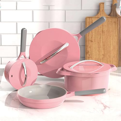 Yadlan Ceramic Cookware Set with Lids, Nonstick Ceramic Cookware Set 8 Piece Pots Pans Lids, Ceramic and Pans Set Nonstick Kitchen Cookware Sets Scratch Resistant for Induction Cooktop Pink