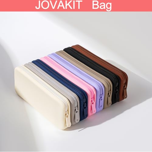 JOVAKIT Rectangle Portable Silicone Cosmetic Bag for Women, Travel Waterproof Makeup Bag Gifts for Women Girls, Zipper Closure Makeup Brush Toiletry Case Travel Storage Organizer Pouch (Black)3