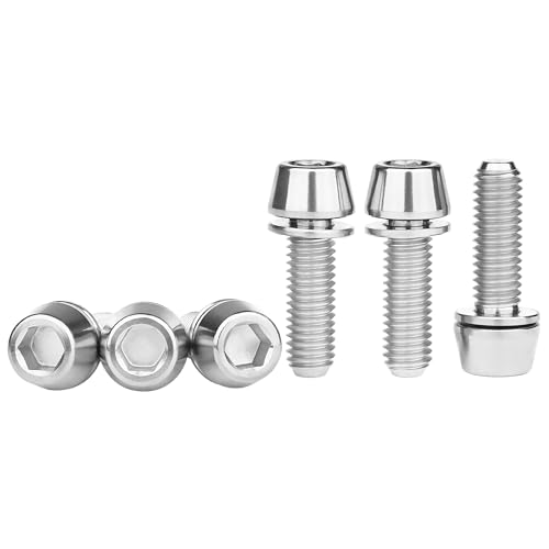 Image of Titanium Ti Allen Hex M5x16 18mm Tapered Head Bolt with Washer Screw for Bicycle Stem Parts Pack of 6 (Normal Titanium, M5x16mm)
