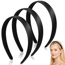 TIESOME 3Pcs Satin Black Headbands for Women, 0.8 Inch Wide Hair Band Fashion Solid Hairband Non-Slip Elastic Hoops for Women Girls Holiday Cosplay Costumes Valentines Day Gifts DIY Crafts2 CM