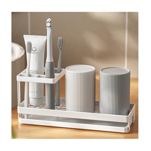 ELECTRO-WEIDEWORLD 歯ブラシスタンド 電動歯ブラシ立て 水切り可能 置き型歯ブラシホルダー 歯磨きコップスタンド おしゃれ 歯ブラシ入れ 仕切り 合金 洗面所小物収納 歯磨き粉 髭剃り 洗顔料 お風呂 浴室用品
