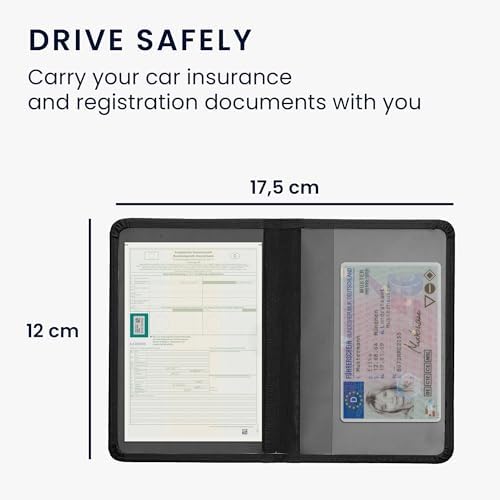 kwmobile Registration and Insurance Holder - Car Document Holder for Vehicle Documents and Cards - PU Leather - Black - 4