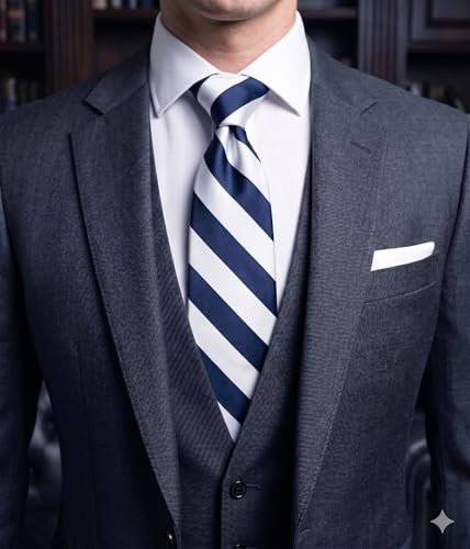 Image of NYFASHION101 Men's Classic Striped Necktie - Premium Woven Two-Tone Tie for Weddings, Graduation, Business & School Colors