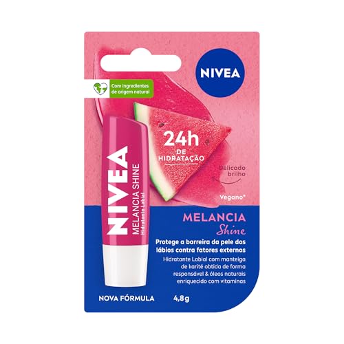 NIVEA Hidratante Labial Melancia Shine 4,8g, Hidratação Intensa 24h, Cor Suave, Brilho Delicado, Cuidado Diário, Manteiga de Karité