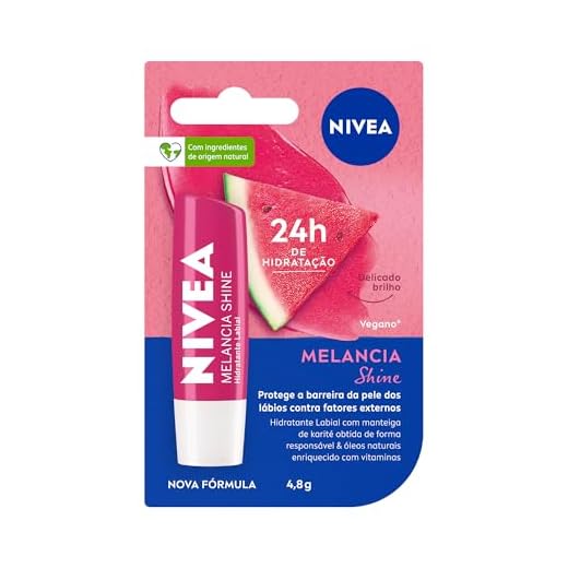 NIVEA Hidratante Labial Melancia Shine 4,8g - Cuidado intensivo para seus lábios, hidratação prolongada, delicioso aroma de melancia, pigmentos brilhantes e cor delicada